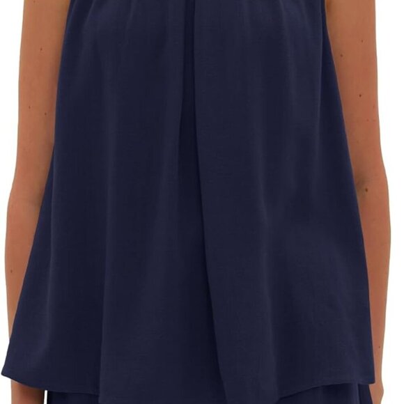 Women Linen Shorts Set 2 Piece Summer Casual Sleeveless Halter Neck Outfit - Picture 5 of 5